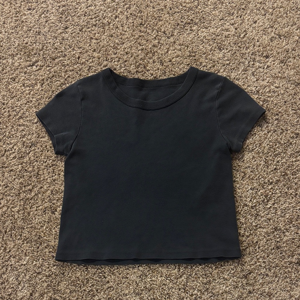 Navy Blue Short Sleeve Crop Top